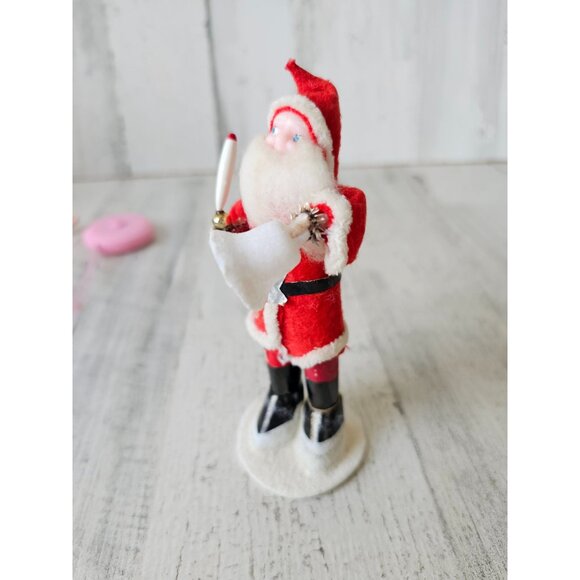 Antique putz Santa Bell candle mini plastic felt decor sparkle shabby chic Xmas - Picture 2 of 9